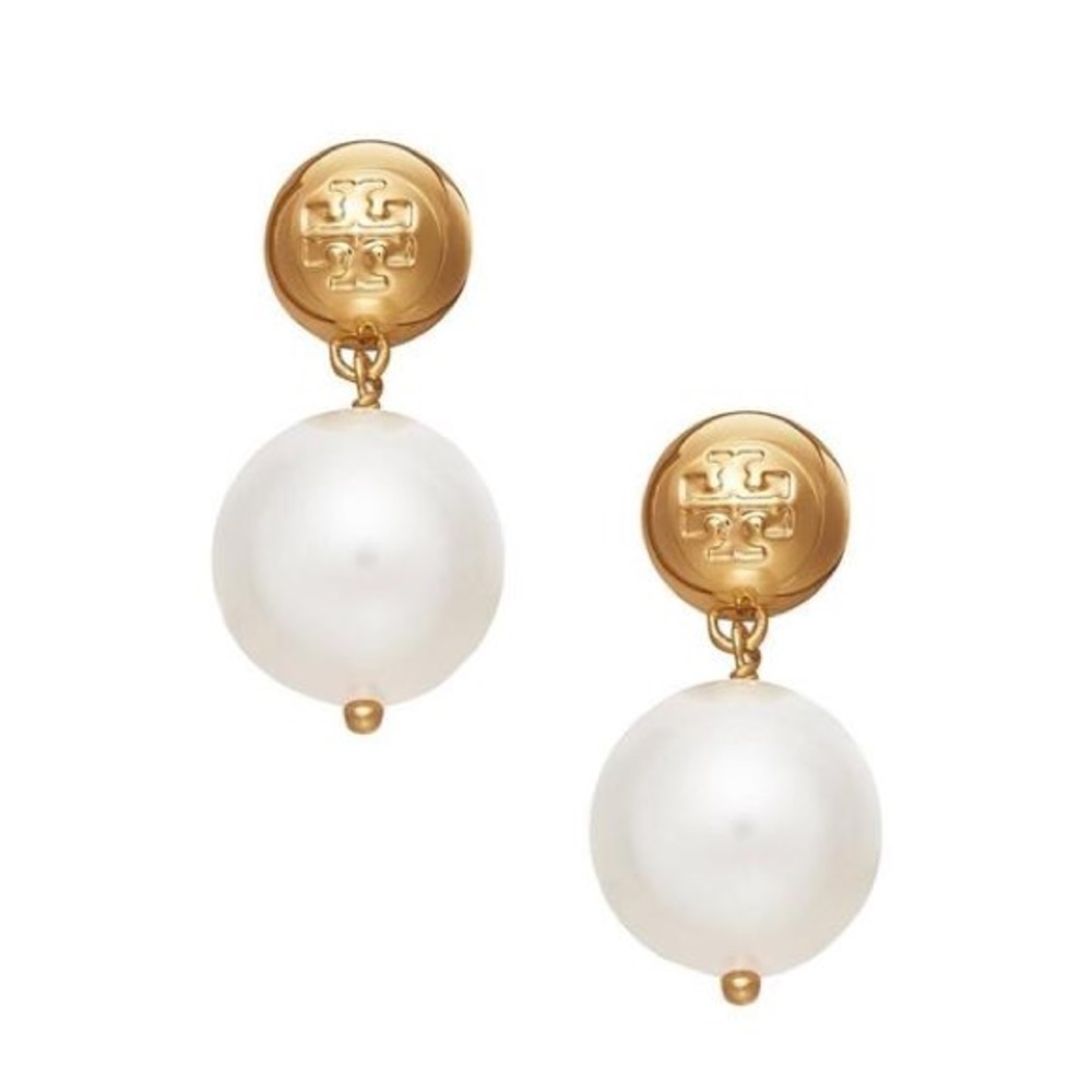 Tory Burch Gold Crystal-pearl Drop Earrings